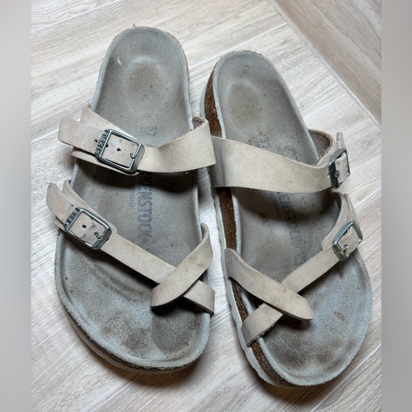 Birkenstock Mayari Size 37 Women’s Nubuck Cream Sandals White Sole Regular Width - Picture 10 of 12